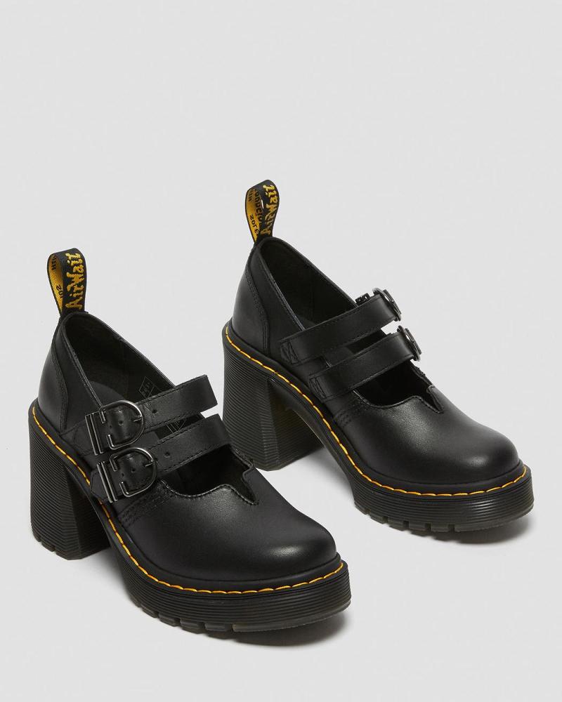 Dr Martens Eviee Sendal Leren Hak Vrijetijdsschoenen Dames Zwart | NL 668XYU